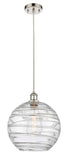 516-1P-PN-G1213-12 Cord Hung 12" Polished Nickel Mini Pendant - Clear Athens Deco Swirl 12" Glass - LED Bulb - Dimmensions: 12 x 12 x 15<br>Minimum Height : 17.75<br>Maximum Height : 133.75 - Sloped Ceiling Compatible: Yes