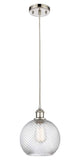 516-1P-PN-G1214-8 Cord Hung 8" Polished Nickel Mini Pendant - Clear Athens Twisted Swirl 8" Glass - LED Bulb - Dimmensions: 8 x 8 x 10<br>Minimum Height : 13.75<br>Maximum Height : 131.75 - Sloped Ceiling Compatible: Yes