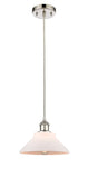 516-1P-PN-G131 Cord Hung 8.375" Polished Nickel Mini Pendant - Matte White Orwell Glass - LED Bulb - Dimmensions: 8.375 x 8.375 x 6.5<br>Minimum Height : 10.75<br>Maximum Height : 128.75 - Sloped Ceiling Compatible: Yes