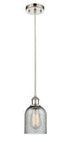516-1P-PN-G257 Cord Hung 5" Polished Nickel Mini Pendant - Charcoal Caledonia Glass - LED Bulb - Dimmensions: 5 x 5 x 10<br>Minimum Height : 12.75<br>Maximum Height : 130.75 - Sloped Ceiling Compatible: Yes