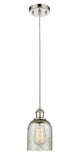 516-1P-PN-G259 Cord Hung 5" Polished Nickel Mini Pendant - Mica Caledonia Glass - LED Bulb - Dimmensions: 5 x 5 x 10<br>Minimum Height : 12.75<br>Maximum Height : 130.75 - Sloped Ceiling Compatible: Yes
