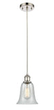 516-1P-PN-G2812 Cord Hung 6.25" Polished Nickel Mini Pendant - Fishnet Hanover Glass - LED Bulb - Dimmensions: 6.25 x 6.25 x 12<br>Minimum Height : 14.75<br>Maximum Height : 132.75 - Sloped Ceiling Compatible: Yes