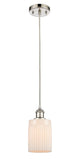 516-1P-PN-G341 Cord Hung 4.5" Polished Nickel Mini Pendant - Matte White Hadley Glass - LED Bulb - Dimmensions: 4.5 x 4.5 x 8<br>Minimum Height : 12.75<br>Maximum Height : 130.75 - Sloped Ceiling Compatible: Yes