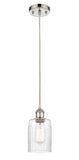 516-1P-PN-G342 Cord Hung 4.5" Polished Nickel Mini Pendant - Clear Hadley Glass - LED Bulb - Dimmensions: 4.5 x 4.5 x 8<br>Minimum Height : 12.75<br>Maximum Height : 130.75 - Sloped Ceiling Compatible: Yes