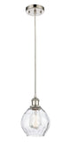 516-1P-PN-G362 Cord Hung 6" Polished Nickel Mini Pendant - Clear Small Waverly Glass - LED Bulb - Dimmensions: 6 x 6 x 9<br>Minimum Height : 12.75<br>Maximum Height : 130.75 - Sloped Ceiling Compatible: Yes