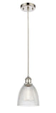 516-1P-PN-G382 Cord Hung 6" Polished Nickel Mini Pendant - Clear Castile Glass - LED Bulb - Dimmensions: 6 x 6 x 9<br>Minimum Height : 12.75<br>Maximum Height : 130.75 - Sloped Ceiling Compatible: Yes