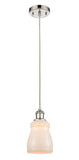 516-1P-PN-G391 Cord Hung 4.5" Polished Nickel Mini Pendant - White Ellery Glass - LED Bulb - Dimmensions: 4.5 x 4.5 x 8<br>Minimum Height : 12.75<br>Maximum Height : 130.75 - Sloped Ceiling Compatible: Yes