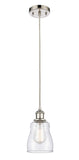 516-1P-PN-G392 Cord Hung 4.5" Polished Nickel Mini Pendant - Clear Ellery Glass - LED Bulb - Dimmensions: 4.5 x 4.5 x 8<br>Minimum Height : 12.75<br>Maximum Height : 130.75 - Sloped Ceiling Compatible: Yes