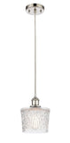 516-1P-PN-G402 Cord Hung 6.5" Polished Nickel Mini Pendant - Clear Niagra Glass - LED Bulb - Dimmensions: 6.5 x 6.5 x 8.5<br>Minimum Height : 11.25<br>Maximum Height : 129.25 - Sloped Ceiling Compatible: Yes