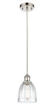 516-1P-PN-G442 Cord Hung 5.75" Polished Nickel Mini Pendant - Clear Brookfield Glass - LED Bulb - Dimmensions: 5.75 x 5.75 x 8<br>Minimum Height : 12.75<br>Maximum Height : 130.75 - Sloped Ceiling Compatible: Yes