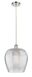 516-1P-PN-G462-12 Cord Hung 11.75" Polished Nickel Mini Pendant - Clear Norfolk Glass - LED Bulb - Dimmensions: 11.75 x 11.75 x 16.125<br>Minimum Height : 19.125<br>Maximum Height : 136.125 - Sloped Ceiling Compatible: Yes