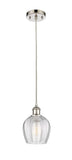 516-1P-PN-G462-6 Cord Hung 5.75" Polished Nickel Mini Pendant - Clear Norfolk Glass - LED Bulb - Dimmensions: 5.75 x 5.75 x 10.5<br>Minimum Height : 13.5<br>Maximum Height : 130.5 - Sloped Ceiling Compatible: Yes