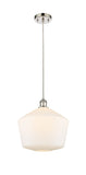 516-1P-PN-G651-12 Cord Hung 12" Polished Nickel Mini Pendant - Cased Matte White Cindyrella 12" Glass - LED Bulb - Dimmensions: 12 x 12 x 13.5<br>Minimum Height : 16.5<br>Maximum Height : 133.5 - Sloped Ceiling Compatible: Yes
