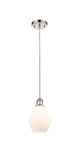 516-1P-PN-G651-6 Cord Hung 6" Polished Nickel Mini Pendant - Cased Matte White Cindyrella 6" Glass - LED Bulb - Dimmensions: 6 x 6 x 10<br>Minimum Height : 13<br>Maximum Height : 130 - Sloped Ceiling Compatible: Yes