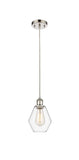 516-1P-PN-G652-6 Cord Hung 6" Polished Nickel Mini Pendant - Clear Cindyrella 6" Glass - LED Bulb - Dimmensions: 6 x 6 x 10<br>Minimum Height : 13<br>Maximum Height : 130 - Sloped Ceiling Compatible: Yes