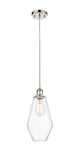 516-1P-PN-G652-7 Cord Hung 7" Polished Nickel Mini Pendant - Clear Cindyrella 7" Glass - LED Bulb - Dimmensions: 7 x 7 x 14.5<br>Minimum Height : 17.5<br>Maximum Height : 134.5 - Sloped Ceiling Compatible: Yes
