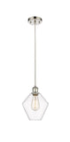 516-1P-PN-G652-8 Cord Hung 8" Polished Nickel Mini Pendant - Clear Cindyrella 8" Glass - LED Bulb - Dimmensions: 8 x 8 x 11<br>Minimum Height : 14<br>Maximum Height : 131 - Sloped Ceiling Compatible: Yes