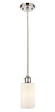 516-1P-PN-G801 Cord Hung 3.875" Polished Nickel Mini Pendant - Matte White Clymer Glass - LED Bulb - Dimmensions: 3.875 x 3.875 x 10<br>Minimum Height : 12.75<br>Maximum Height : 130.75 - Sloped Ceiling Compatible: Yes