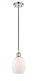 516-1P-PN-G81 Cord Hung 6" Polished Nickel Mini Pendant - Matte White Eaton Glass - LED Bulb - Dimmensions: 6 x 6 x 9.5<br>Minimum Height : 13.75<br>Maximum Height : 131.75 - Sloped Ceiling Compatible: Yes