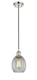 516-1P-PN-G82 Cord Hung 6" Polished Nickel Mini Pendant - Clear Eaton Glass - LED Bulb - Dimmensions: 6 x 6 x 9.5<br>Minimum Height : 13.75<br>Maximum Height : 131.75 - Sloped Ceiling Compatible: Yes