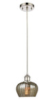 516-1P-PN-G96 Cord Hung 6.5" Polished Nickel Mini Pendant - Mercury Fenton Glass - LED Bulb - Dimmensions: 6.5 x 6.5 x 7.5<br>Minimum Height : 11.25<br>Maximum Height : 129.25 - Sloped Ceiling Compatible: Yes