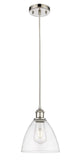 516-1P-PN-GBD-754 Cord Hung 7.5" Polished Nickel Mini Pendant - Seedy Ballston Dome Glass - LED Bulb - Dimmensions: 7.5 x 7.5 x 11.25<br>Minimum Height : 14.25<br>Maximum Height : 131.25 - Sloped Ceiling Compatible: Yes