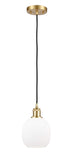 516-1P-SG-G101 Cord Hung 6" Satin Gold Mini Pendant - Matte White Belfast Glass - LED Bulb - Dimmensions: 6 x 6 x 9<br>Minimum Height : 12.75<br>Maximum Height : 130.75 - Sloped Ceiling Compatible: Yes