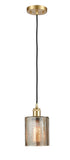 516-1P-SG-G116 Cord Hung 5" Satin Gold Mini Pendant - Mercury Cobbleskill Glass - LED Bulb - Dimmensions: 5 x 5 x 8<br>Minimum Height : 12.75<br>Maximum Height : 130.75 - Sloped Ceiling Compatible: Yes