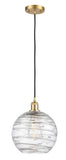 516-1P-SG-G1213-10 Cord Hung 10" Satin Gold Mini Pendant - Clear Athens Deco Swirl 8" Glass - LED Bulb - Dimmensions: 10 x 10 x 13<br>Minimum Height : 15.75<br>Maximum Height : 133.75 - Sloped Ceiling Compatible: Yes