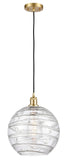 516-1P-SG-G1213-12 Cord Hung 12" Satin Gold Mini Pendant - Clear Athens Deco Swirl 12" Glass - LED Bulb - Dimmensions: 12 x 12 x 15<br>Minimum Height : 17.75<br>Maximum Height : 133.75 - Sloped Ceiling Compatible: Yes