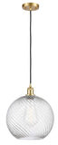 516-1P-SG-G1214-12 Cord Hung 12" Satin Gold Mini Pendant - Clear Athens Twisted Swirl 12" Glass - LED Bulb - Dimmensions: 12 x 12 x 15<br>Minimum Height : 17.75<br>Maximum Height : 133.75 - Sloped Ceiling Compatible: Yes