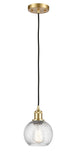 516-1P-SG-G1214-6 Cord Hung 6" Satin Gold Mini Pendant - Clear Athens Twisted Swirl 6" Glass - LED Bulb - Dimmensions: 6 x 6 x 8<br>Minimum Height : 13.75<br>Maximum Height : 131.75 - Sloped Ceiling Compatible: Yes