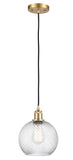 516-1P-SG-G1214-8 Cord Hung 8" Satin Gold Mini Pendant - Clear Athens Twisted Swirl 8" Glass - LED Bulb - Dimmensions: 8 x 8 x 10<br>Minimum Height : 13.75<br>Maximum Height : 131.75 - Sloped Ceiling Compatible: Yes