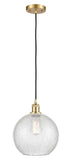 516-1P-SG-G125-10 Cord Hung 10" Satin Gold Mini Pendant - Clear Crackle Large Athens Glass - LED Bulb - Dimmensions: 10 x 10 x 13<br>Minimum Height : 15.75<br>Maximum Height : 133.75 - Sloped Ceiling Compatible: Yes