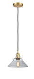516-1P-SG-G132 Cord Hung 8.375" Satin Gold Mini Pendant - Clear Orwell Glass - LED Bulb - Dimmensions: 8.375 x 8.375 x 6.5<br>Minimum Height : 10.75<br>Maximum Height : 128.75 - Sloped Ceiling Compatible: Yes