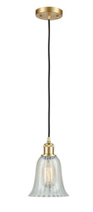 Cord Hung 6.25" Satin Gold Mini Pendant - Mouchette Hanover Glass - LED Bulb Included