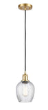 516-1P-SG-G292 Cord Hung 5" Satin Gold Mini Pendant - Clear Spiral Fluted Salina Glass - LED Bulb - Dimmensions: 5 x 5 x 10<br>Minimum Height : 12.75<br>Maximum Height : 130.75 - Sloped Ceiling Compatible: Yes