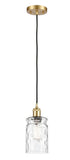 516-1P-SG-G352 Cord Hung 4.75" Satin Gold Mini Pendant - Clear Waterglass Candor Glass - LED Bulb - Dimmensions: 4.75 x 4.75 x 9.5<br>Minimum Height : 13.75<br>Maximum Height : 131.75 - Sloped Ceiling Compatible: Yes