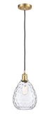 516-1P-SG-G372 Cord Hung 8" Satin Gold Mini Pendant - Clear Large Waverly Glass - LED Bulb - Dimmensions: 8 x 8 x 12<br>Minimum Height : 15.75<br>Maximum Height : 131.75 - Sloped Ceiling Compatible: Yes