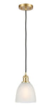 Cord Hung 6" Satin Gold Mini Pendant - White Castile Glass - LED Bulb Included