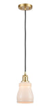 516-1P-SG-G391 Cord Hung 4.5" Satin Gold Mini Pendant - White Ellery Glass - LED Bulb - Dimmensions: 4.5 x 4.5 x 8<br>Minimum Height : 12.75<br>Maximum Height : 130.75 - Sloped Ceiling Compatible: Yes