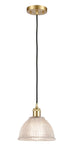 Cord Hung 8" Satin Gold Mini Pendant - Clear Arietta Glass - LED Bulb Included