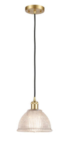 Cord Hung 8" Satin Gold Mini Pendant - Clear Arietta Glass - LED Bulb Included