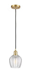 516-1P-SG-G462-6 Cord Hung 5.75" Satin Gold Mini Pendant - Clear Norfolk Glass - LED Bulb - Dimmensions: 5.75 x 5.75 x 10.5<br>Minimum Height : 13.5<br>Maximum Height : 130.5 - Sloped Ceiling Compatible: Yes