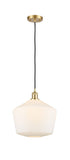 516-1P-SG-G651-12 Cord Hung 12" Satin Gold Mini Pendant - Cased Matte White Cindyrella 12" Glass - LED Bulb - Dimmensions: 12 x 12 x 13.5<br>Minimum Height : 16.5<br>Maximum Height : 133.5 - Sloped Ceiling Compatible: Yes
