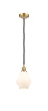 516-1P-SG-G651-6 Cord Hung 6" Satin Gold Mini Pendant - Cased Matte White Cindyrella 6" Glass - LED Bulb - Dimmensions: 6 x 6 x 10<br>Minimum Height : 13<br>Maximum Height : 130 - Sloped Ceiling Compatible: Yes