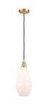 516-1P-SG-G651-7 Cord Hung 7" Satin Gold Mini Pendant - Cased Matte White Cindyrella 7" Glass - LED Bulb - Dimmensions: 7 x 7 x 14.5<br>Minimum Height : 17.5<br>Maximum Height : 134.5 - Sloped Ceiling Compatible: Yes