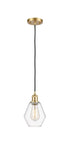 516-1P-SG-G652-6 Cord Hung 6" Satin Gold Mini Pendant - Clear Cindyrella 6" Glass - LED Bulb - Dimmensions: 6 x 6 x 10<br>Minimum Height : 13<br>Maximum Height : 130 - Sloped Ceiling Compatible: Yes