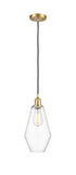 516-1P-SG-G652-7 Cord Hung 7" Satin Gold Mini Pendant - Clear Cindyrella 7" Glass - LED Bulb - Dimmensions: 7 x 7 x 14.5<br>Minimum Height : 17.5<br>Maximum Height : 134.5 - Sloped Ceiling Compatible: Yes