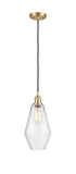 516-1P-SG-G654-7 Cord Hung 7" Satin Gold Mini Pendant - Seedy Cindyrella 7" Glass - LED Bulb - Dimmensions: 7 x 7 x 14.5<br>Minimum Height : 17.5<br>Maximum Height : 134.5 - Sloped Ceiling Compatible: Yes